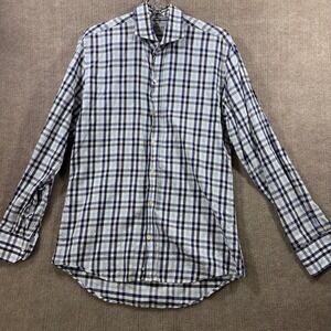 Ledbury Fine Shirting Slim Fit Plaid Dress Shirt Mens 15.5 Neck Blue White